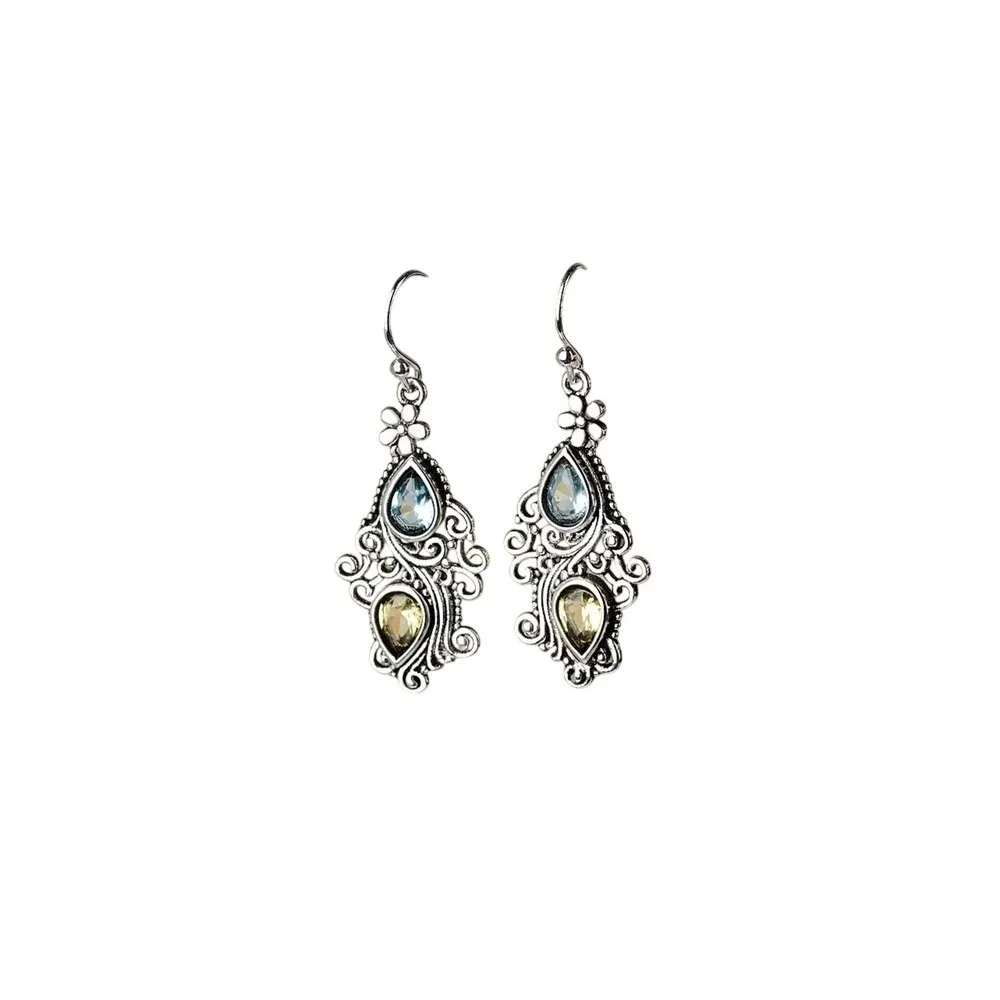 Elegant Silver and Yellow Teardrop Earrings‎